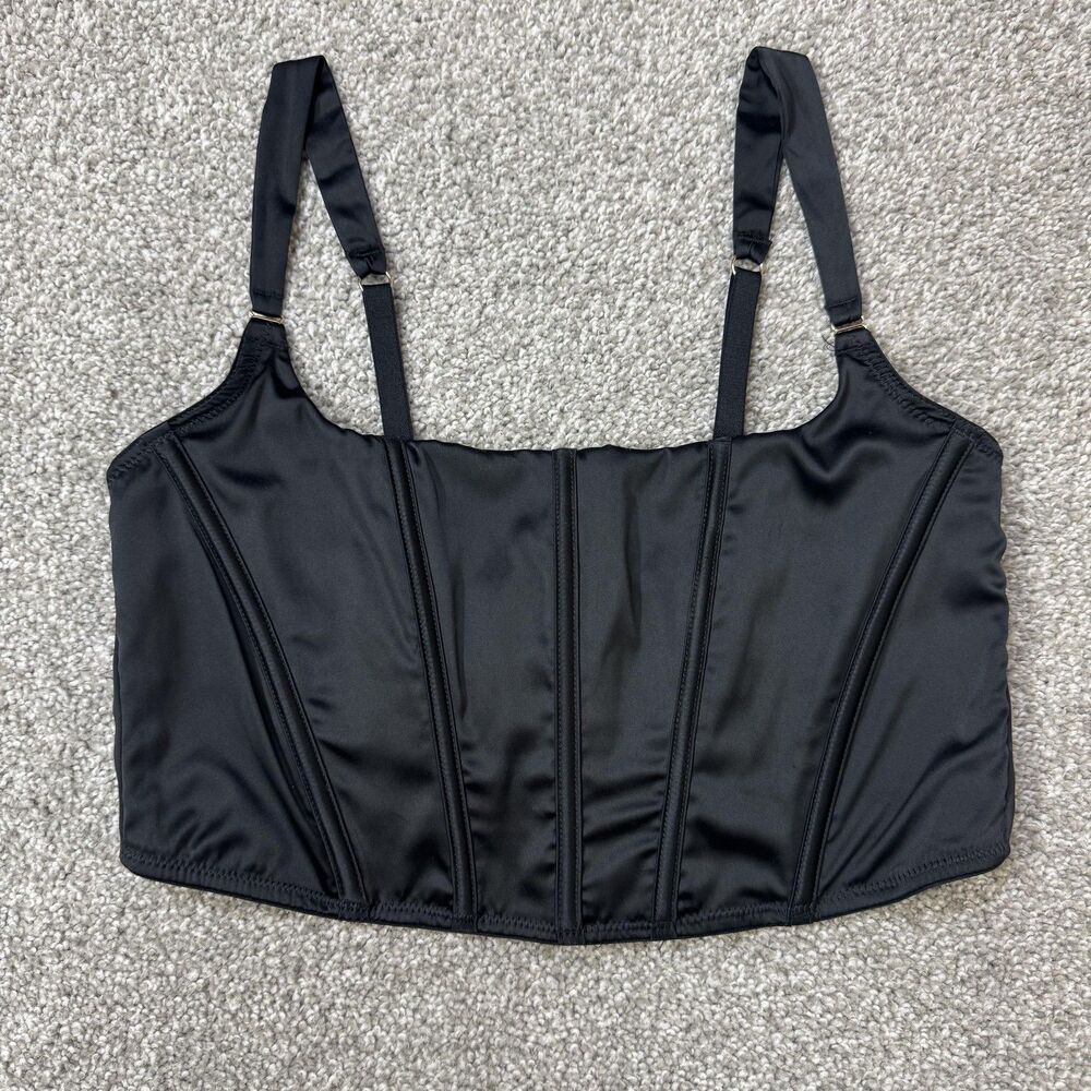 Auden Bustier Womens Large Black Satin Overbust Boned Hook & Eye Lingerie Corset